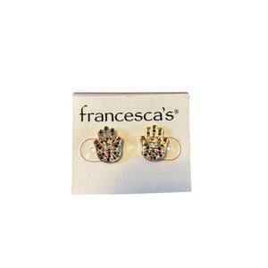 Francesca's Multicolor Pave Crystals Hamsa Earrings